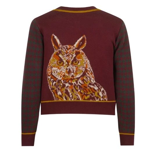 Vera Cardigan - Burgundy Long Eared Owl