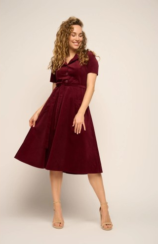 Revers Dress Midi Corduroy Granate Red