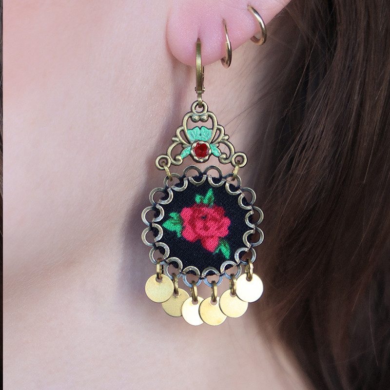 Urban Hippies Øredobber Ripeti Red Rose