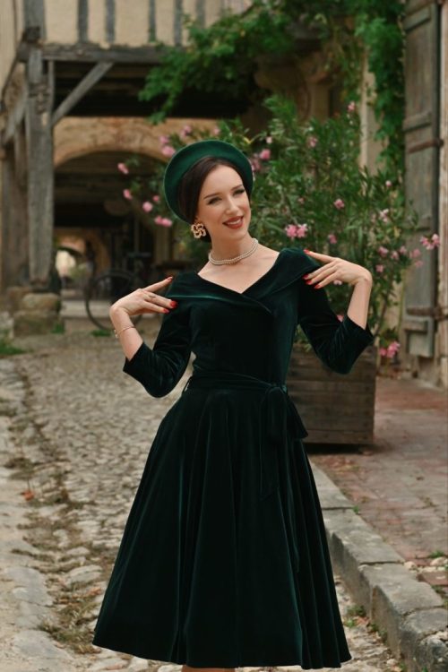 Pheobe Green Velvet Swing Dress